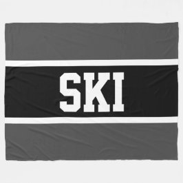 SKI Athletic Sporty Bold Black White Grått Rand Fleecefilt