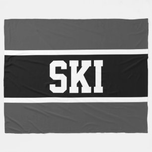 SKI Athletic Sporty Bold Black White Grått Rand Fleecefilt