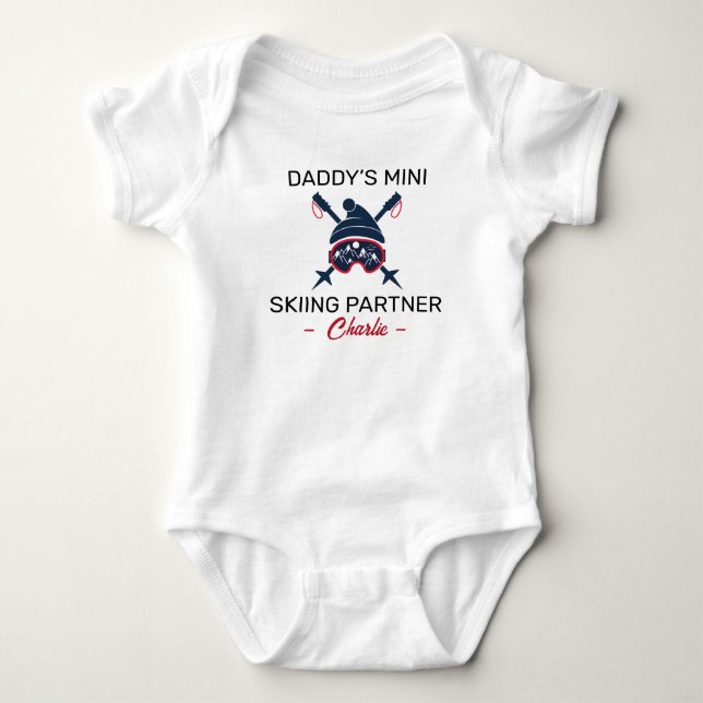 Ski Baby Shower Pappas Mini Skidpartner Ski T Shirt (Framsida)