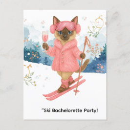 Ski Bachelorette Party for cat Lovers Inbjudan Vykort