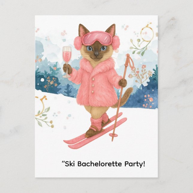 Ski Bachelorette Party for cat Lovers Inbjudan Vykort (Framsida)