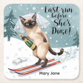 Ski Bachelorette Party Sticker Bride på Slope Underlägg Papper Kvadrat