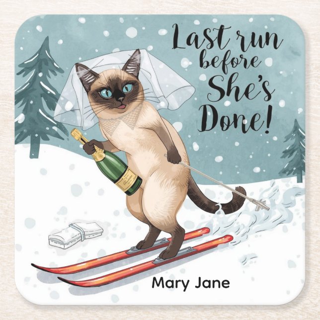 Ski Bachelorette Party Sticker Bride på Slope Underlägg Papper Kvadrat (Framsidan)
