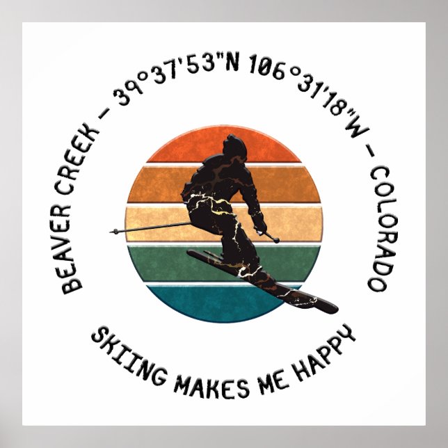 Ski Beaver Bäck, Colorado - Man Skier, Black Text Poster (Framsidan)
