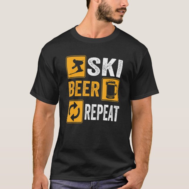 Ski Beer Repeat Downhill Skiing T Shirt (Framsida)