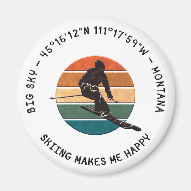 Ski Big Himlar, Montana - Man Skier, Black Text Magnet (Framsidan)