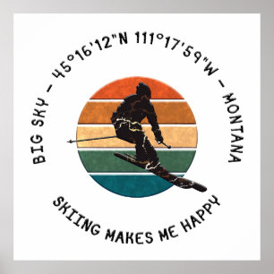 Ski Big Himlar, Montana - Man Skier, Black Text Poster