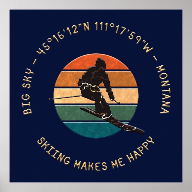 Ski Big Himlar, Montana - Man Skier, Gult Text Poster (Framsidan)