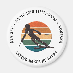 Ski Big Himlar, Montana - Woman Skier, Black Text Magnet
