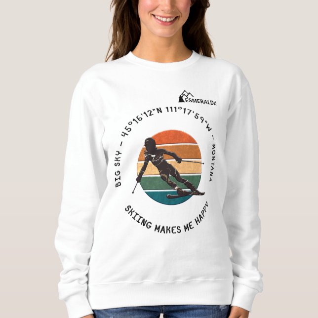 Ski Big Himlar, Montana - Woman Skier, Black Text T Shirt (Framsida)