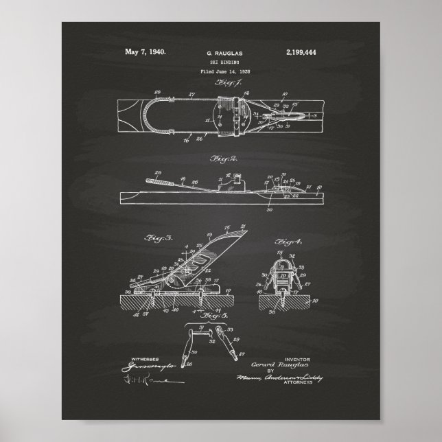 Ski Binding 1940 Patent Art - Chalkboard Poster (Framsidan)
