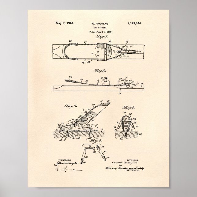Ski Binding 1940 Patent Art - Gamla peper Poster (Framsidan)