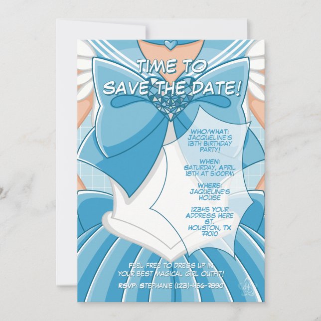 [SKI] Blue Magical Girl Birthday Invitation Inbjudningar (Framsida)
