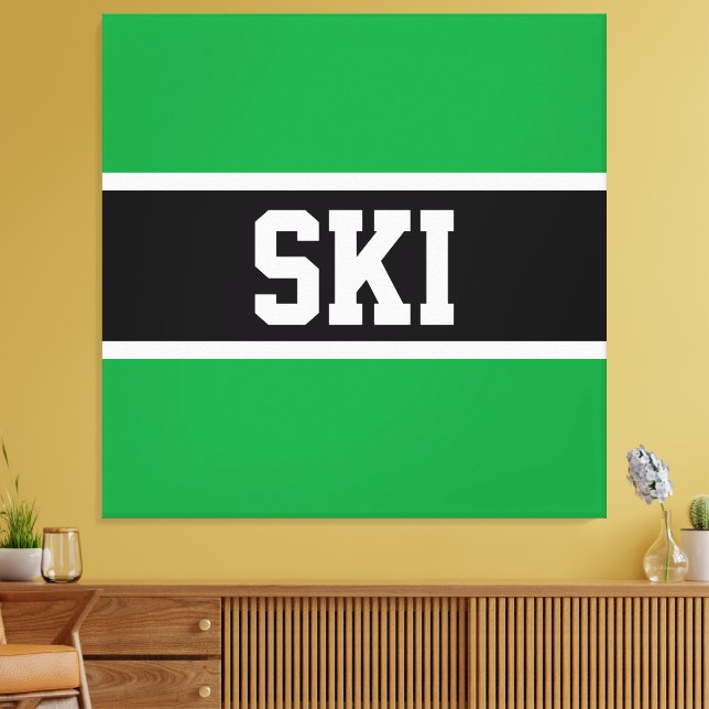 SKI Bold Sporty Bright Grönt Black White Rand Canvastryck (Insitu (Vardagsrum))