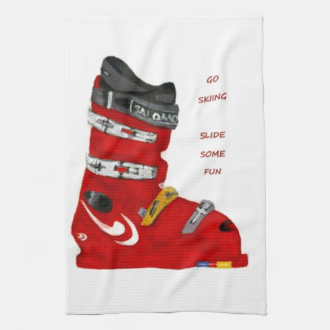 Ski Boot Go Skiing Slide Roligt Kitchen Towel Kökshandduk (Vertikal)