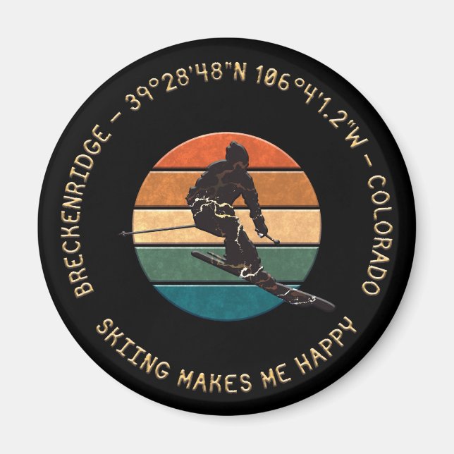 Ski Breckenridge, Colorado - Man Skier, Guld Text Magnet (Framsidan)