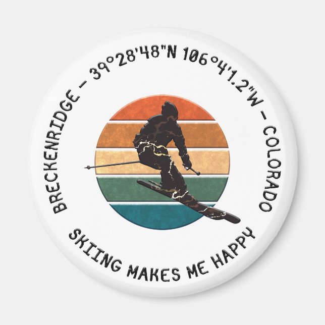 Ski Breckenridge, Colorado - Man Skier, svart text Magnet (Framsidan)
