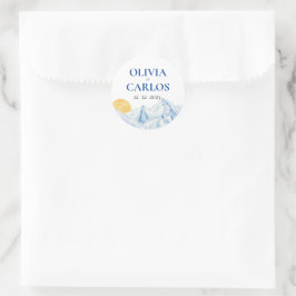 Ski Bröllop Watercolor Mountain Ligcape Runt Klistermärke