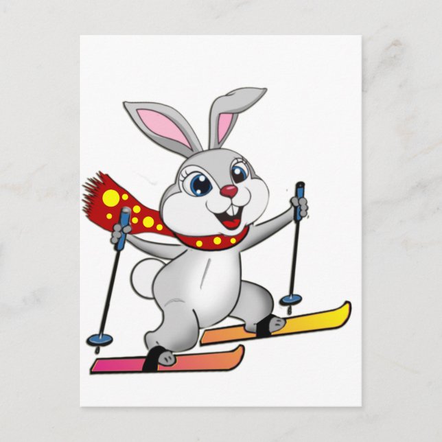 Ski Bunny - Tecknaden Lusnyj och Cute Vykort (Framsida)