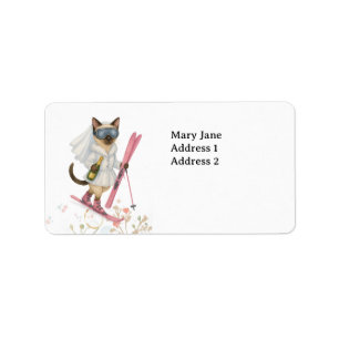 Ski Cat Bachelorette med Champagne i Hand Adressetikett