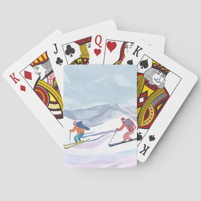 Ski-dag | Vinterfärg i akvarell på berg Casinokort (Baksidan)