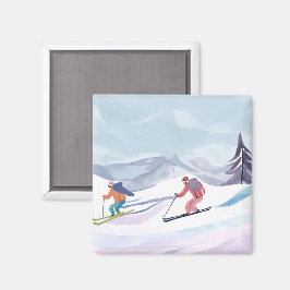 Ski-dag | Vinterfärgkort för berg Magnet