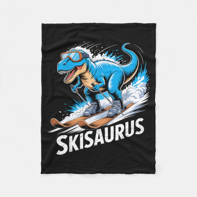 Ski Dinosaur Winter Sport Skier Dino Funny Skiing  Fleecefilt (Framsidan)