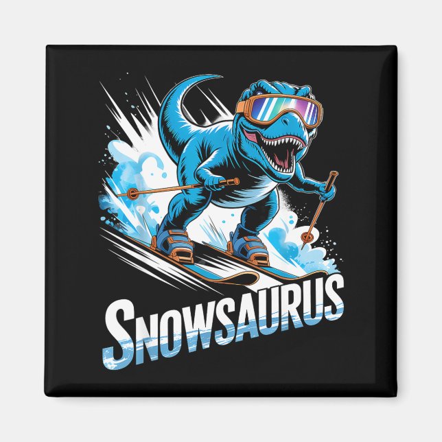 Ski Dinosaur Winter Sport Skier Dino Funny Skiing  Magnet (Framsidan)