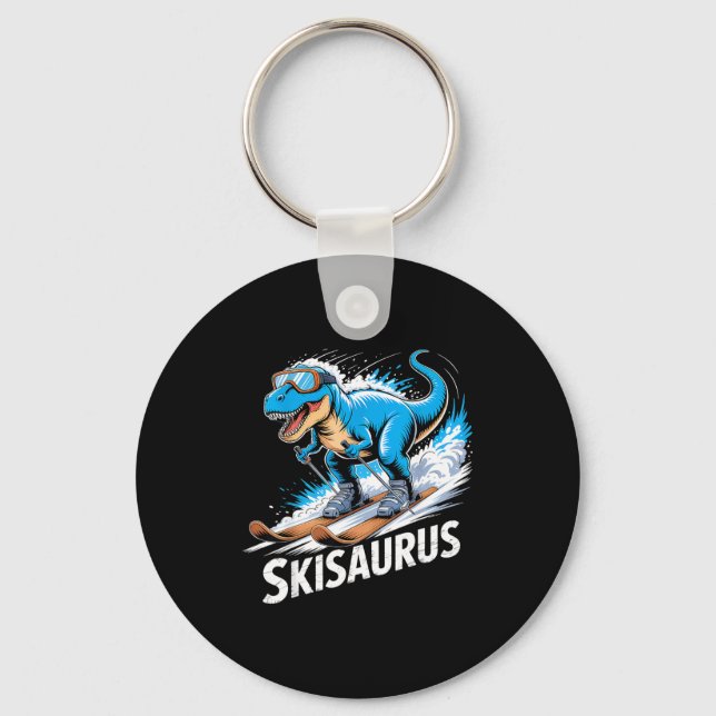 Ski Dinosaur Winter Sport Skier Dino Funny Skiing  Nyckelring (Framsida)