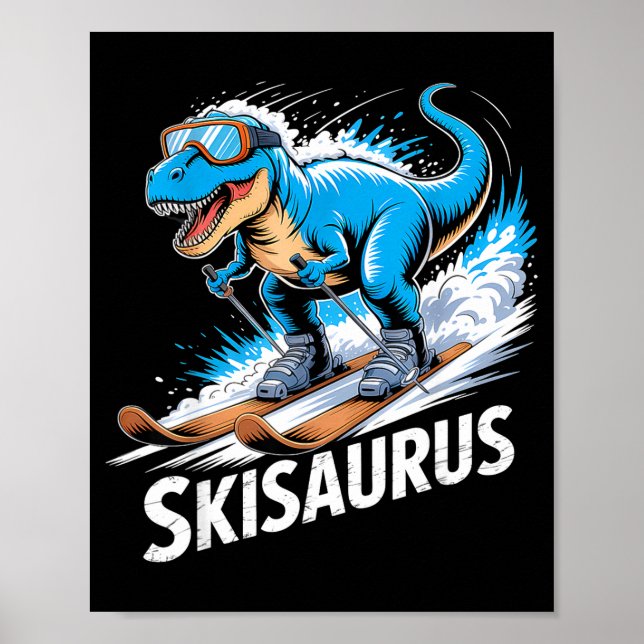 Ski Dinosaur Winter Sport Skier Dino Funny Skiing  Poster (Framsidan)