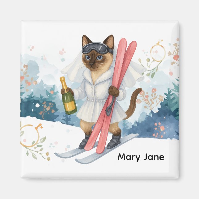 Ski för Bachelorette Party Siamese cat lovers Magnet (Framsidan)