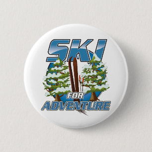 Ski för logotyp av resor i äventyr knapp