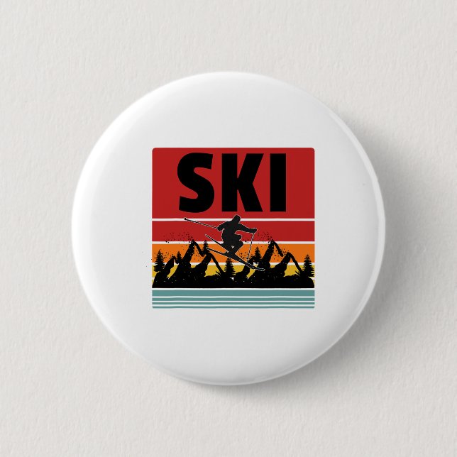 Ski Funny Skier Coola Snowboarder Mountain Skiing Knapp (Framsida)