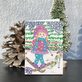 Ski Girl Blank Helgdag Card Helgkort