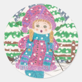 Ski Girl Classic Round Sticker Runt Klistermärke