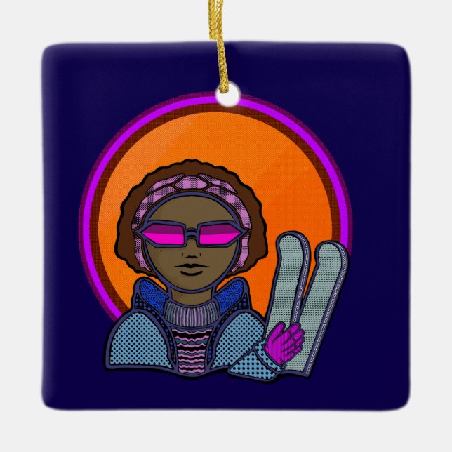 Ski Girl Julgransprydnad Keramik (Framsida)