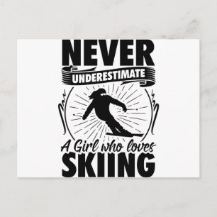 Ski Girl Skiing Skiers Winter Gifts Vykort