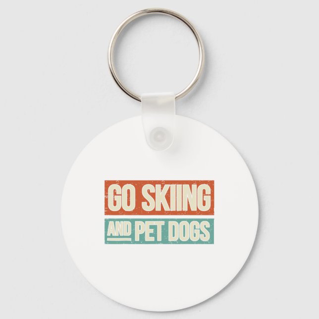 Ski Go Skiing and Pet Hundar - Skier Nyckelring (Framsida)