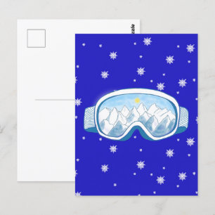 Ski Goggles med bergsreflexion Vykort