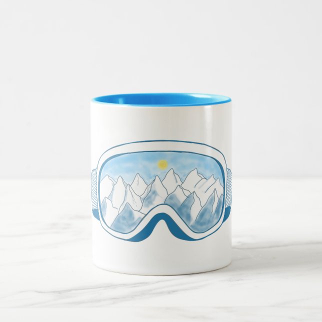 Ski Goggles med reflektion av berg Två-Tonad Mugg (Center)