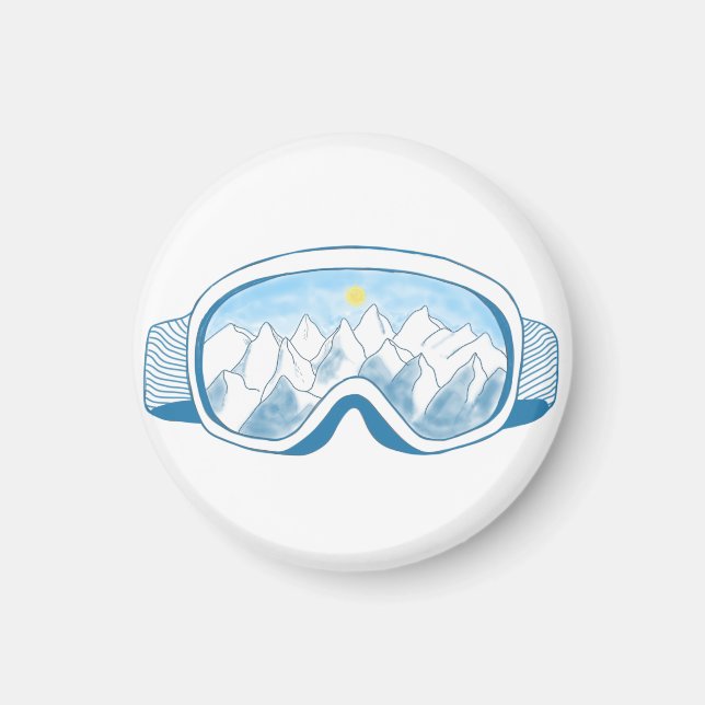 Ski Goggles Mountain Reflection Illustration Magnet (Framsidan)