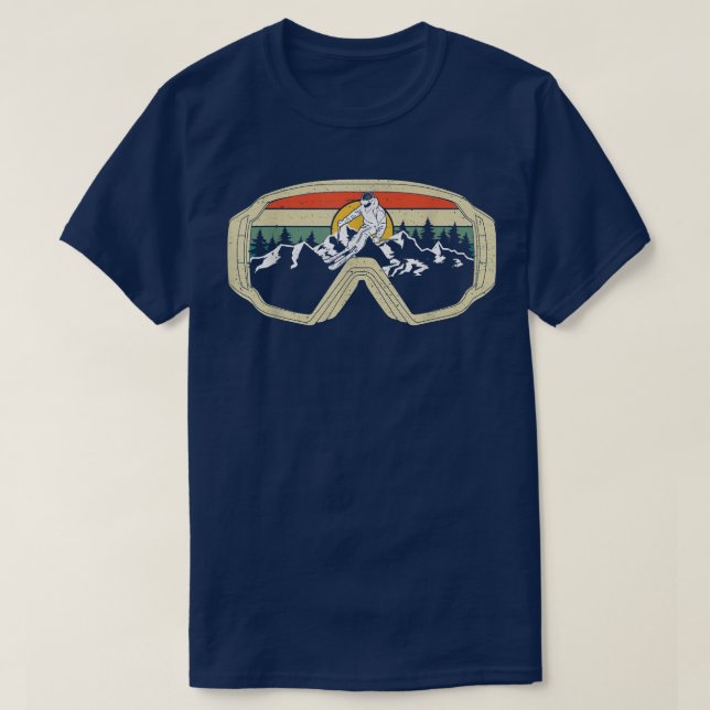 Ski Goggles Mountain Snö Skiing Retro Winter Vaca T Shirt (Design framsida)