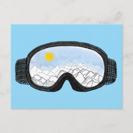 Ski Goggles Mountain View Illustration Blue Helg Vykort