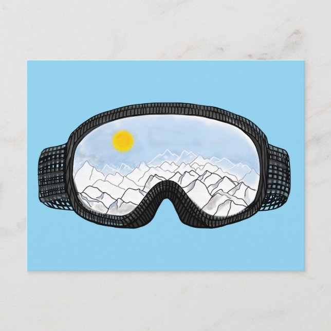 Ski Goggles Mountain View Illustration Blue Helg Vykort (Framsida)