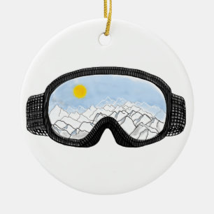 Ski Goggles Mountain View Illustration Julgransprydnad Keramik