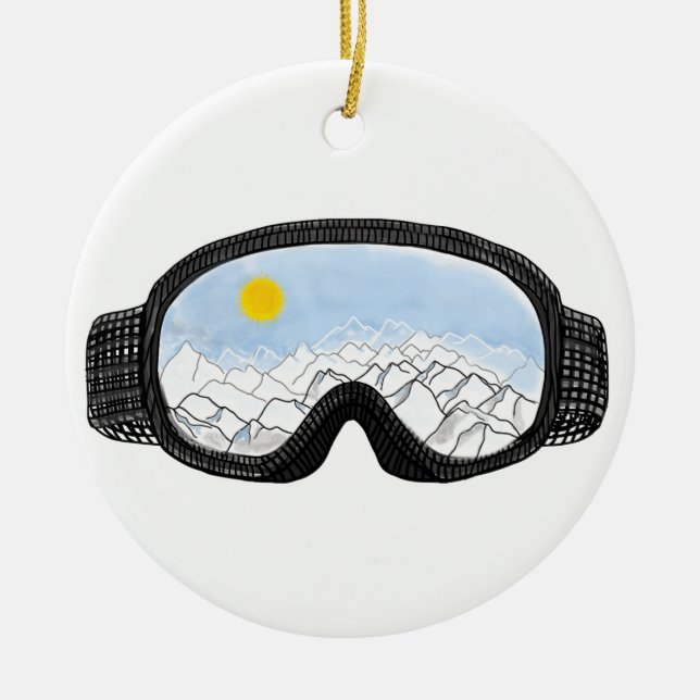 Ski Goggles Mountain View Illustration Julgransprydnad Keramik (Framsidan)