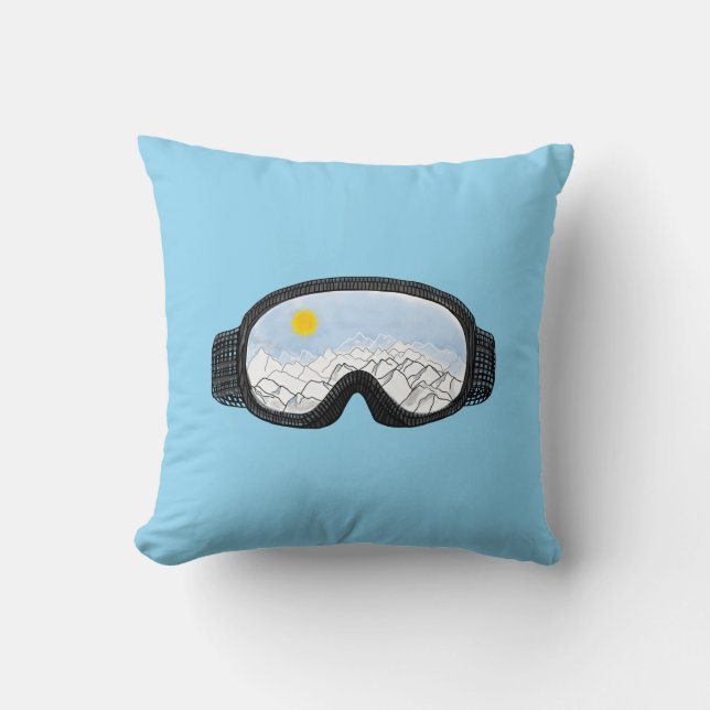 Ski Goggles Mountain View Illustration Light Blue Kudde (Framsida)