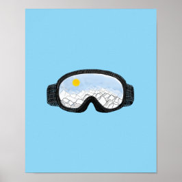 Ski Goggles Mountain View Illustration Light Blue Poster
