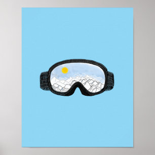 Ski Goggles Mountain View Illustration Light Blue Poster