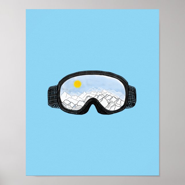 Ski Goggles Mountain View Illustration Light Blue Poster (Framsidan)